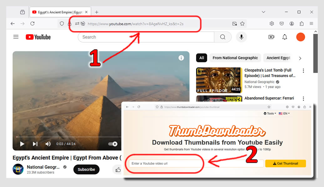 Screenshots showing how to download thumbnails from Youtube - for computers Screenshots showing how to download thumbnails from Youtube - for computers